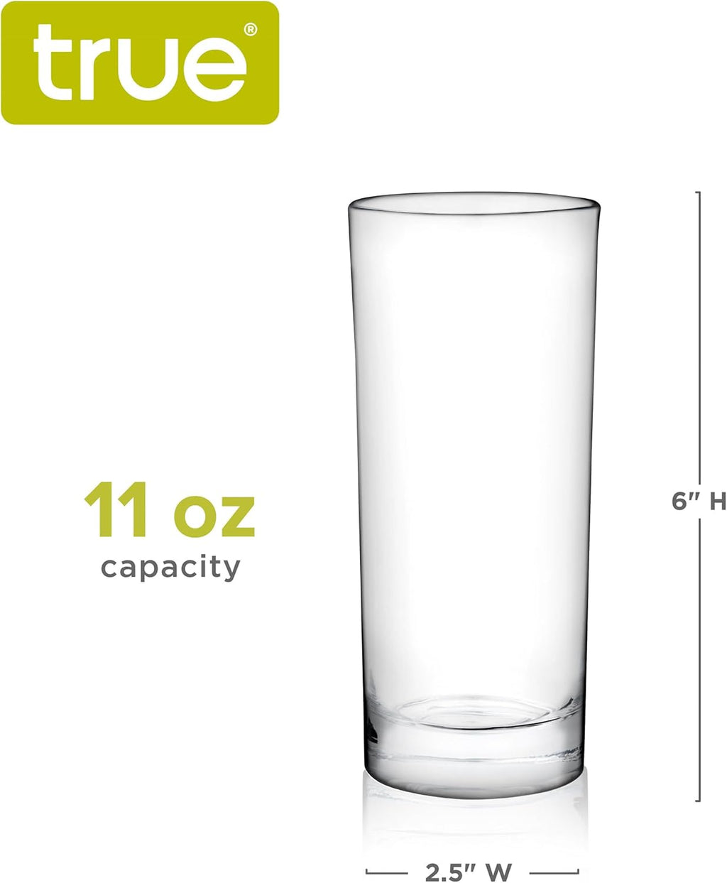 True Highball Glasses  Tall Glass Tumbler for Cocktails  Mojito Iced Tea Juices  Soda Water Drinking Cups  Kitchen Glassware  Home Bar  11 oz Set of 4