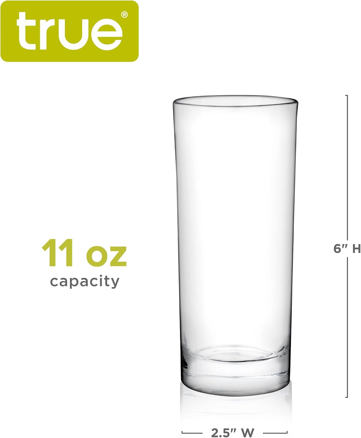 True Highball Glasses  Tall Glass Tumbler for Cocktails  Mojito Iced Tea Juices  Soda Water Drinking Cups  Kitchen Glassware  Home Bar  11 oz Set of 4