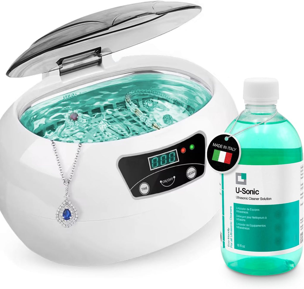 ERRECOM U-Sonic  Ultrasonic Cleaner Solution for Ultrasonic Machine Cleaners  Concentrate  Effective & Gentle Formulation for Jewels  Glasses  Aligner  Dentures  Small Accessories  17 fl oz (500 mL)