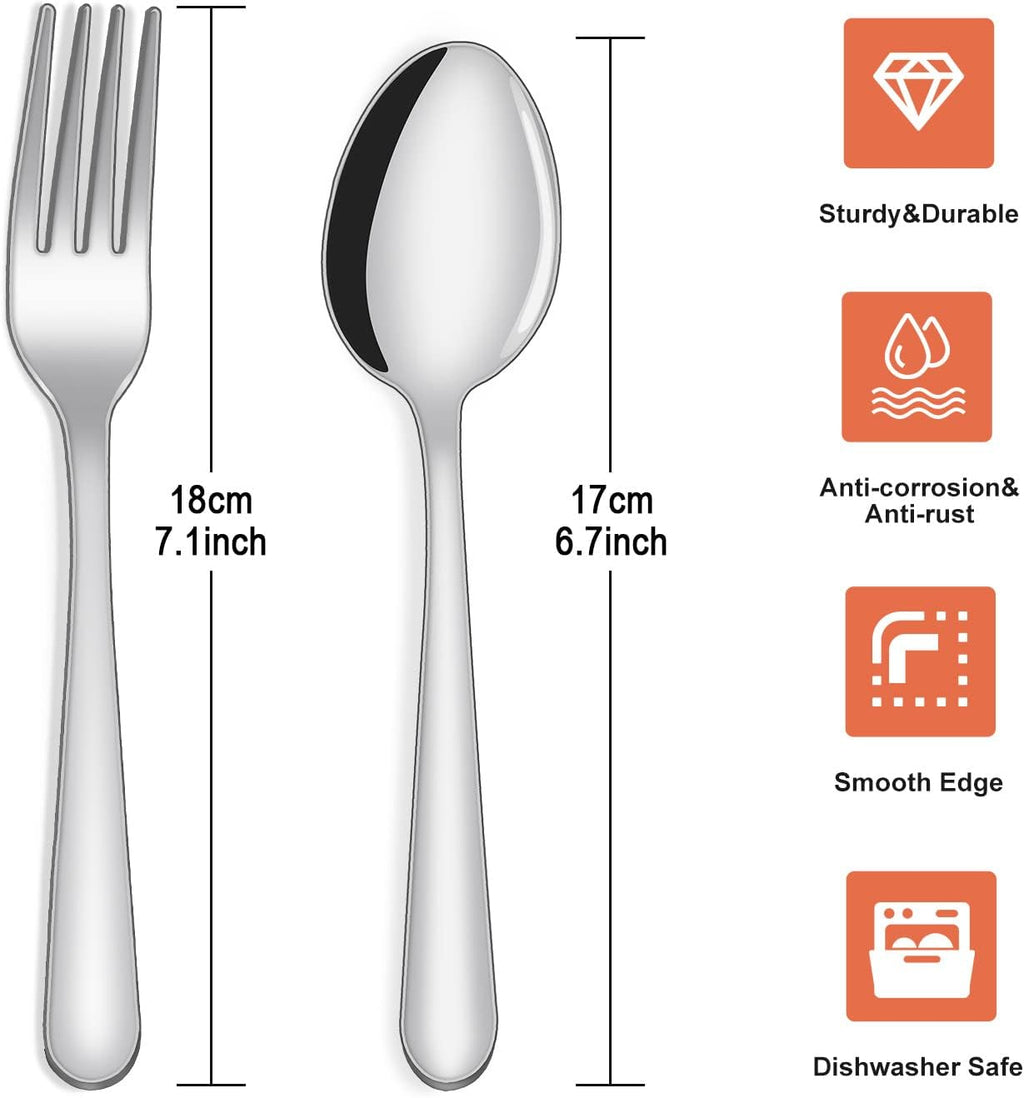 Unokit 24-Piece Spoons and Forks Set Silverware Set - Forks and Spoons Food Grade Stainless Steel Silverware for Home  Kitchen and Restaurant  12-Fork and 12-Spoon  Mirror Polished&Dishwasher Safe