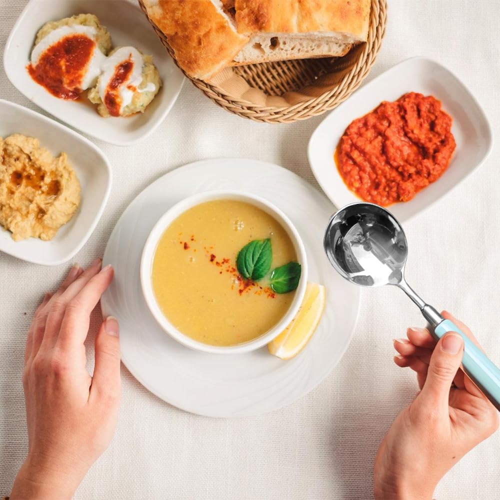 Stainless Steel Soup Spoons Ceramic Handle Spoon  Korean Dessert Spoon Mirror Polishing Cutlery  7.3 Inches