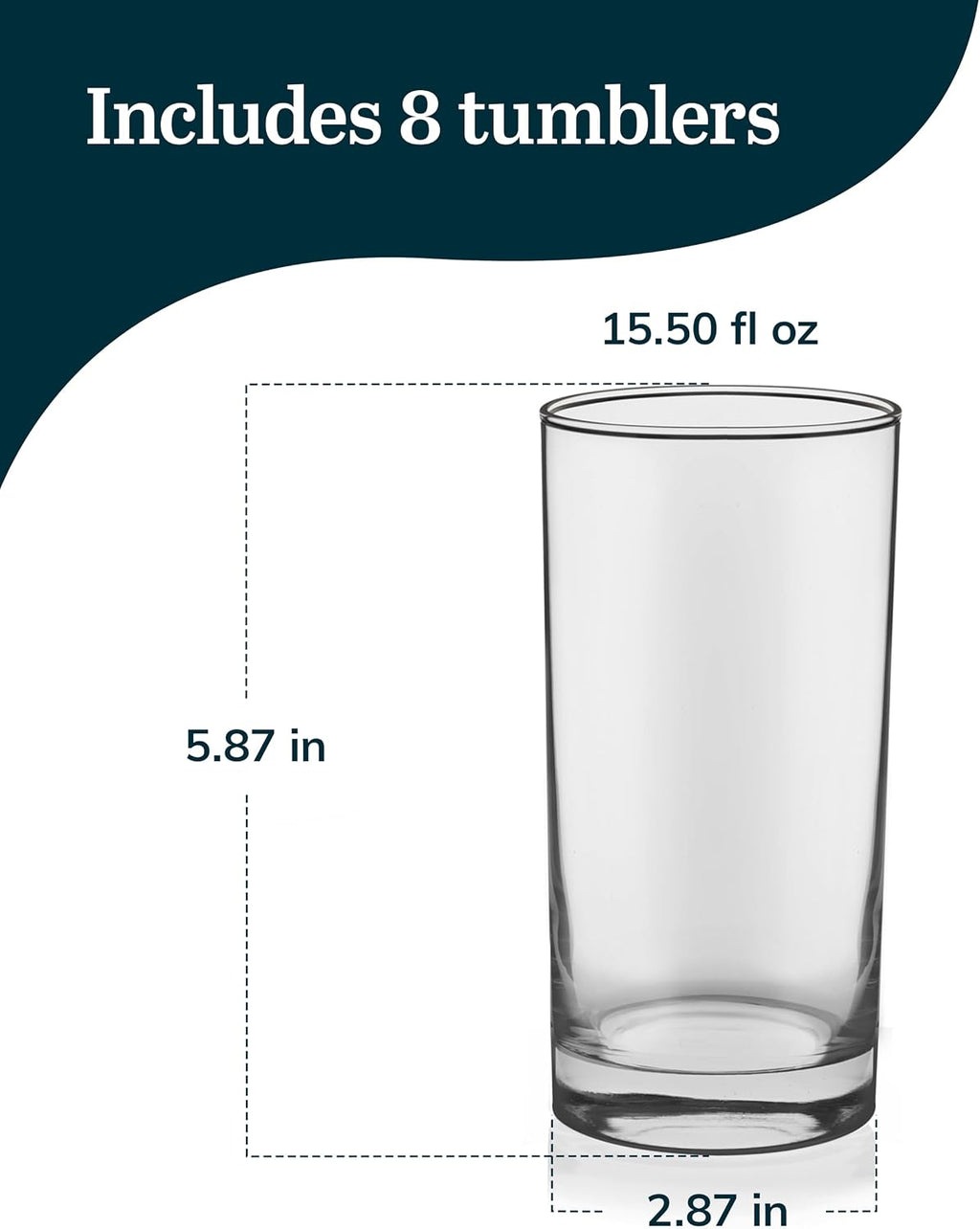 Libbey Heavy Base Drinking Glasses Set of 8  15.5 Oz Elegant  Weighted Clear Water Glasses  Dishwasher Safe Glass Cups Set for Parties  Birthdays
