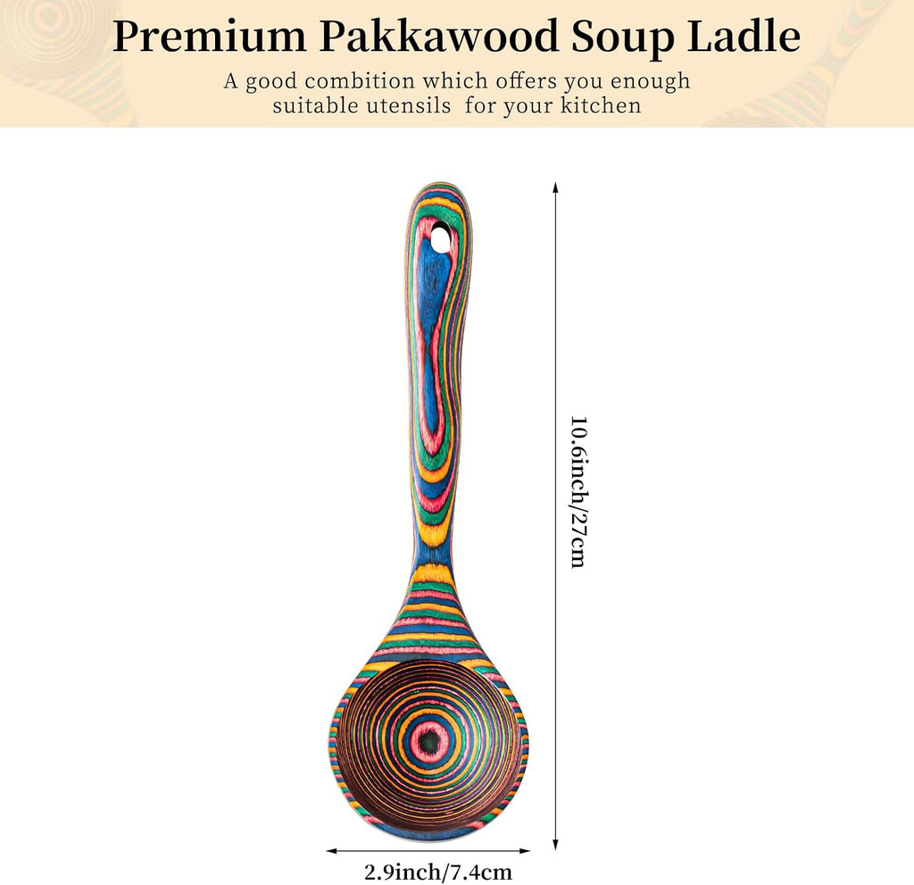 Gudamaye Pakkawood Rainbow Deep Soup Ladles Pakkawood Ladle 10.6 inch Big Soup Ladle for Cooking Deep Ladle Spoons Wood Ladle  Wood Kitchen Utensils Set  Wooden Spoons for Cooking