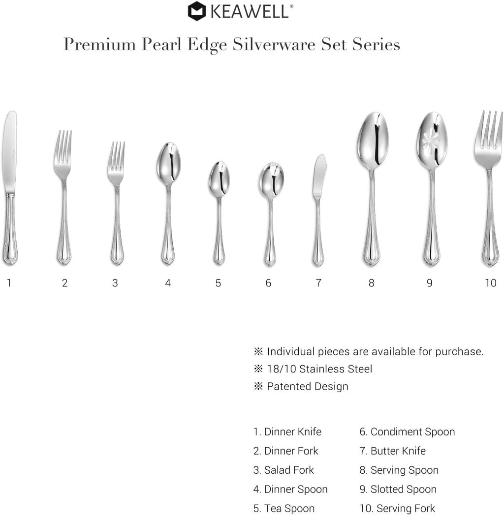 KEAWELL Pearl Edge 4-Piece Premium Fork Set  18/10 Stainless Steel  Fine Silverware with Mirror Finish  Dishwasher Safe (4  7.3" Salad Forks)