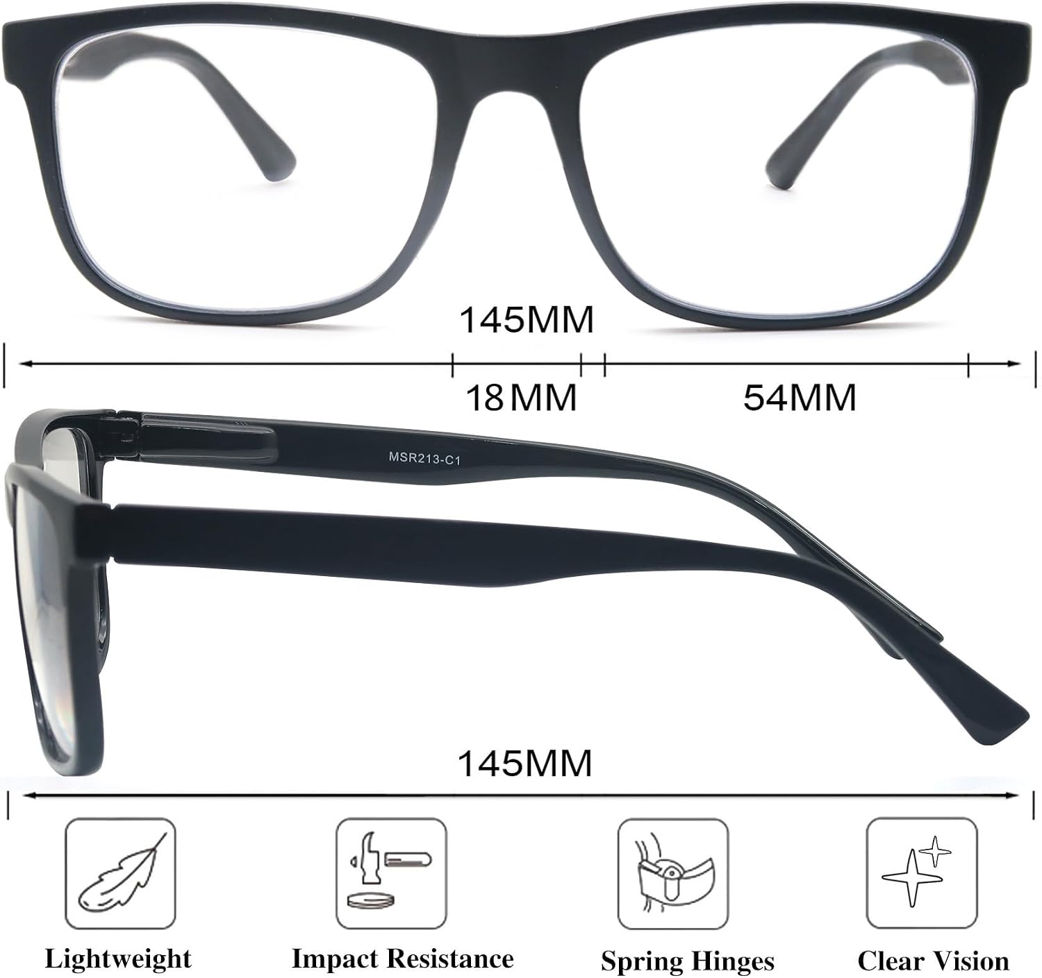 Large Reading Glasses Mens Oversized Wide Readers +1.50 Lightweight Square Magnifying Cheaters Glasses for Men W/Big Head 4 Pack