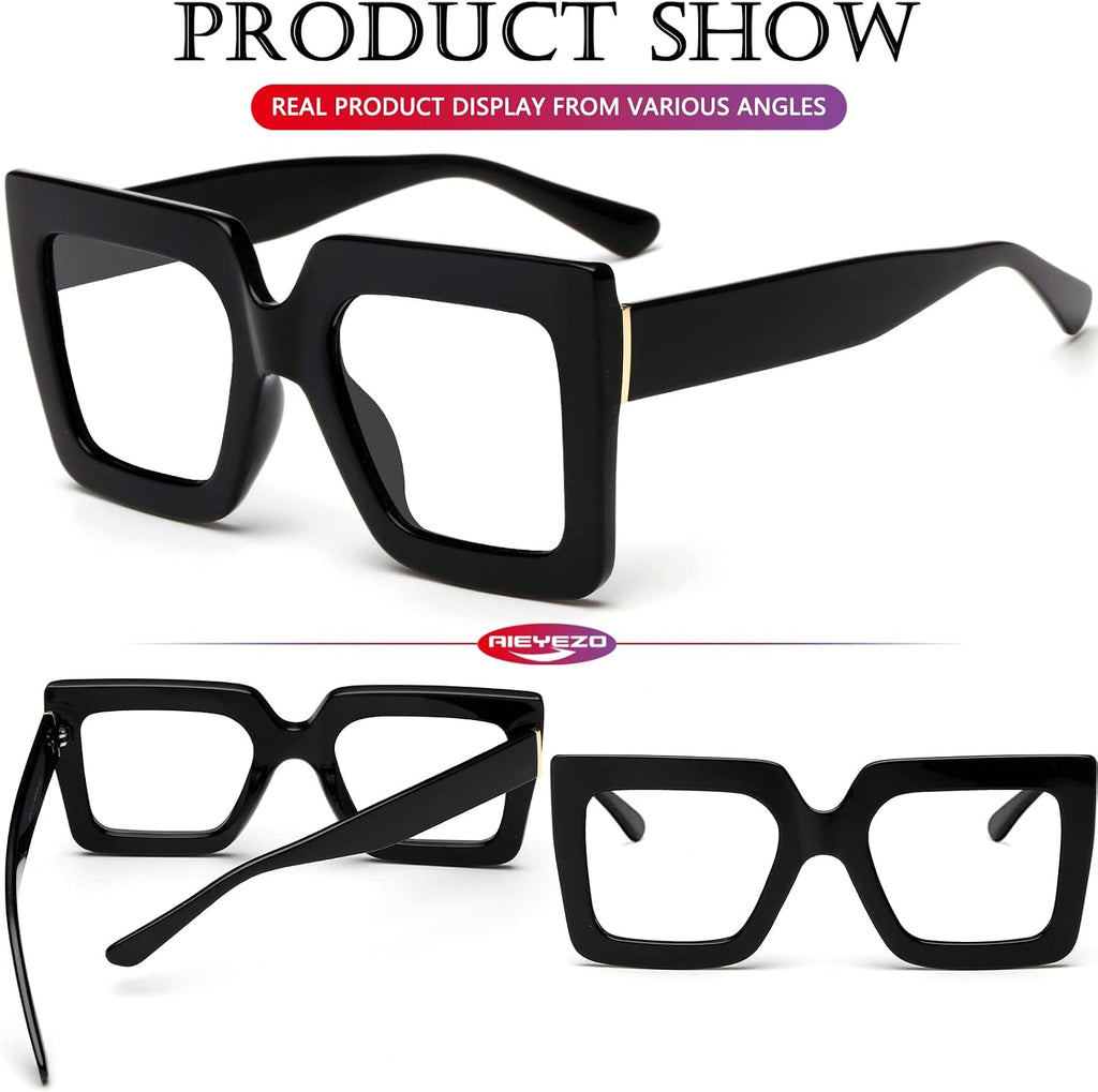 AIEYEZO Oversized Square Blue Light Glasses for Women Cute Big Frame Glasses Fashion Clear Multi-Color Computer Eyewear