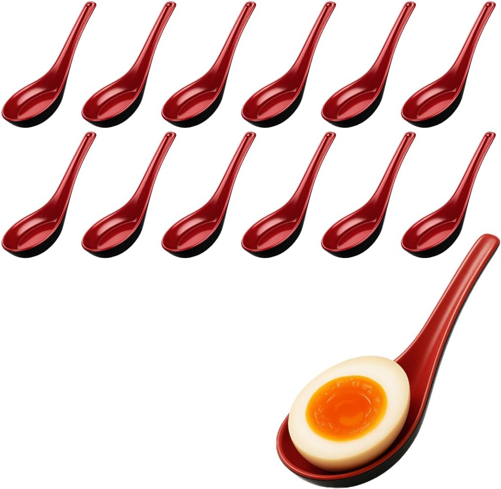 JapanBargain 2384  12-Pack Melamine Soup Spoons for Pho Ramen Wonton Soba Rice Noodles  5-Inch Asian Utensils  Heat Resistant  Dishwasher Safe  Break and Scratch Proof