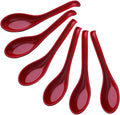 6Pcs Asian Soup Spoons Wiht HookRed and Black Chinses Soup Spoon  Perfect for Buckwheat Noodles  Rice  Rice Noodles  Lamian Noodles  Wonton(Long Handle)