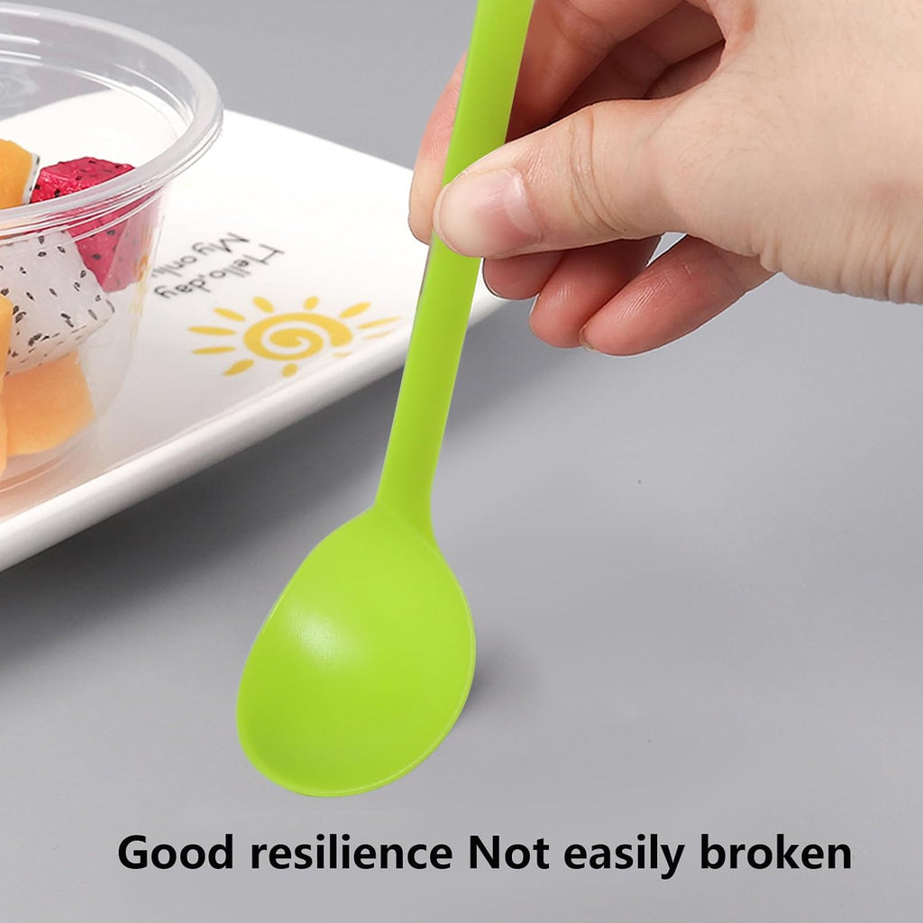 Pack of 100 Extra-Heavy Weight Disposable Plastic Spoons Individual Wrapped Soup Spoons for Soup Dessert Ice Cream Take Out Spoon (Green)
