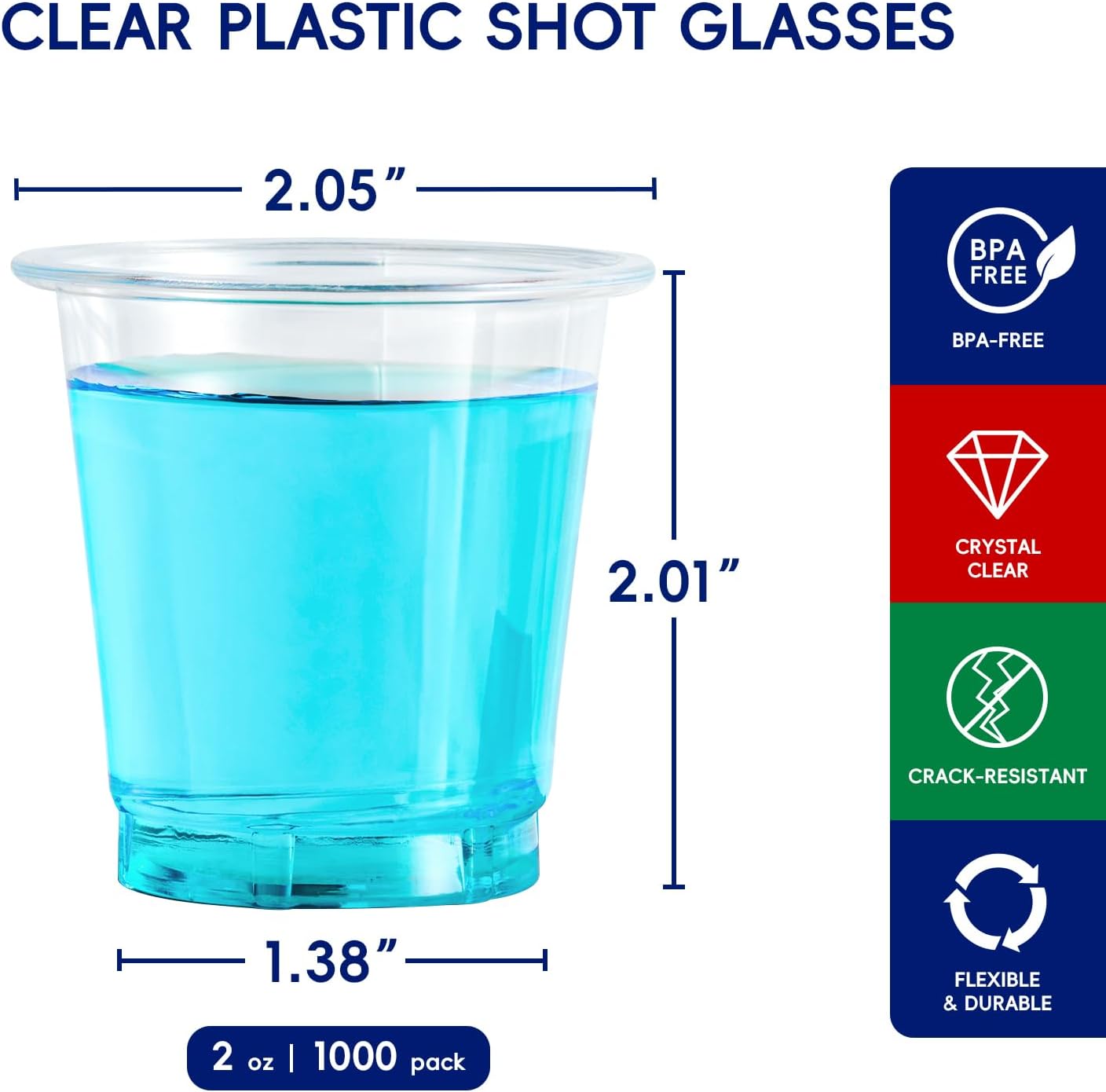 JOLLY CHEF 900 Pack 2 oz Plastic Shot Glasses  Clear Disposable Cups  Plastic Shot Cups Disposable for Jelly Shots  Wine Tasting  Food Samples Thanksgiving Party  Wedding  Christmas