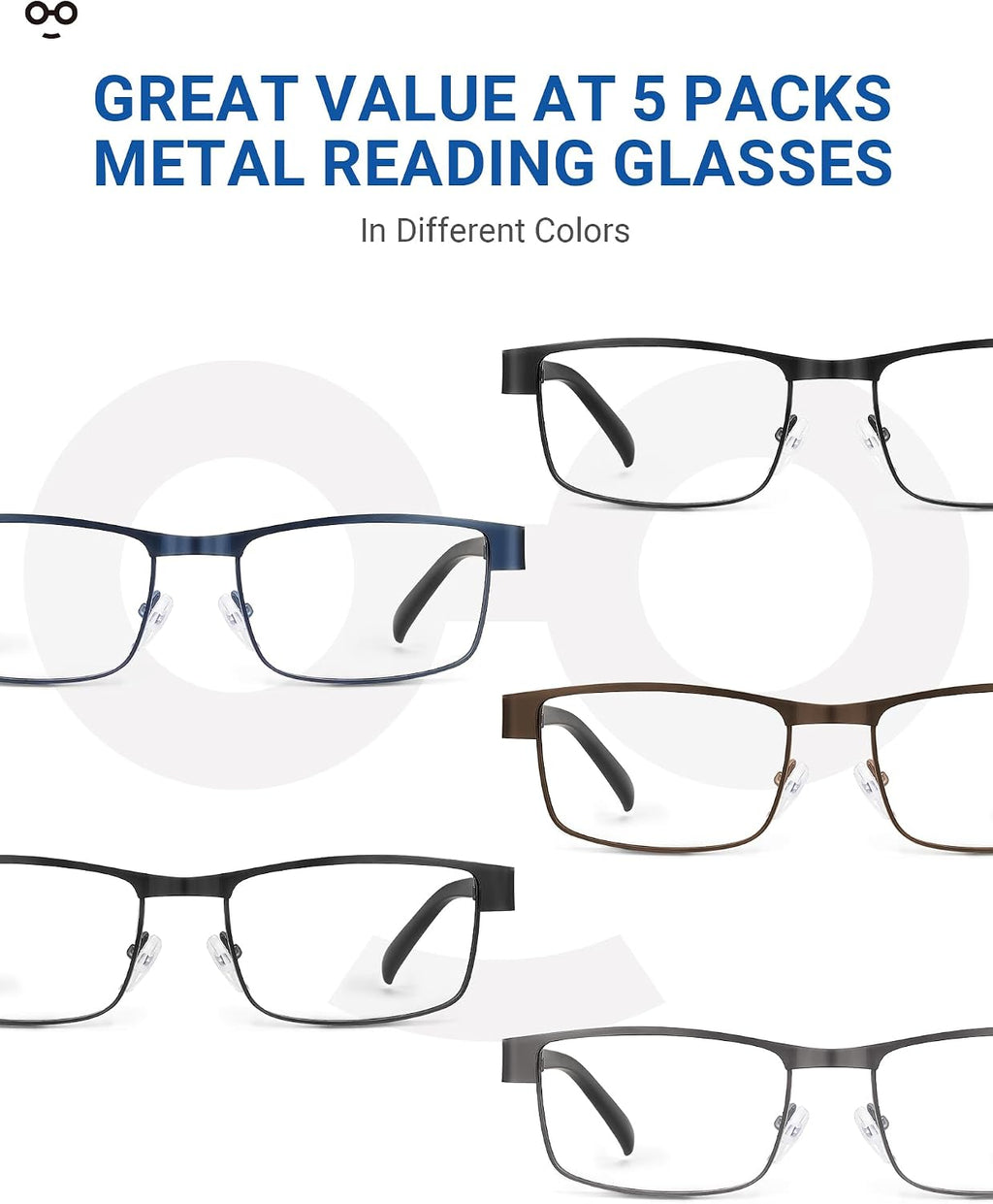 5PCS Reading Glasses Men - Blue Light Blocking Computer Metal Thin Frame Readers For Mens/Women（2.00）