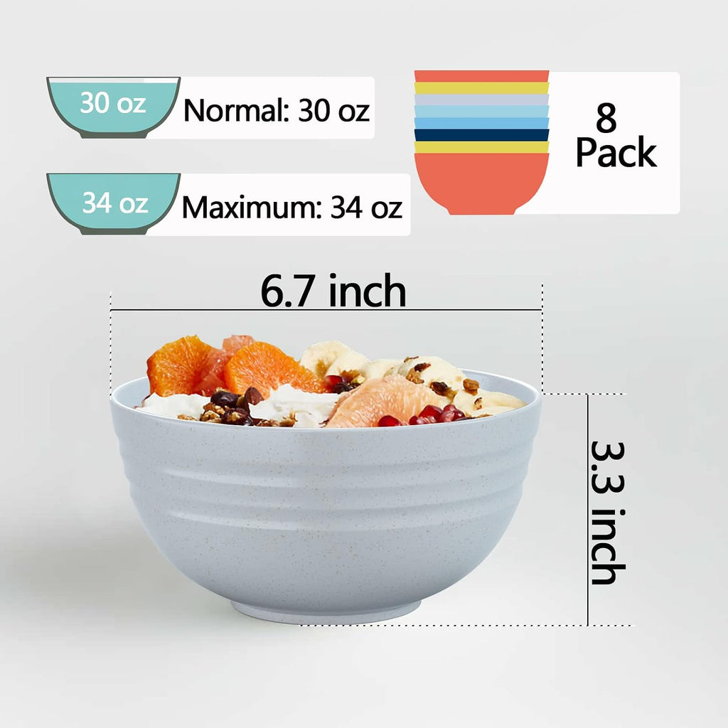Homestockplus 34 Oz Large Soup Bowls  8 Pieces Deep Cereal Bowls  Unbreakable Color Kitchen Bowl for Oatmeal  Ramen  Dessert  Snack  Light Weight BPA-Free Microwave Dishwasher Safe Bowls Set