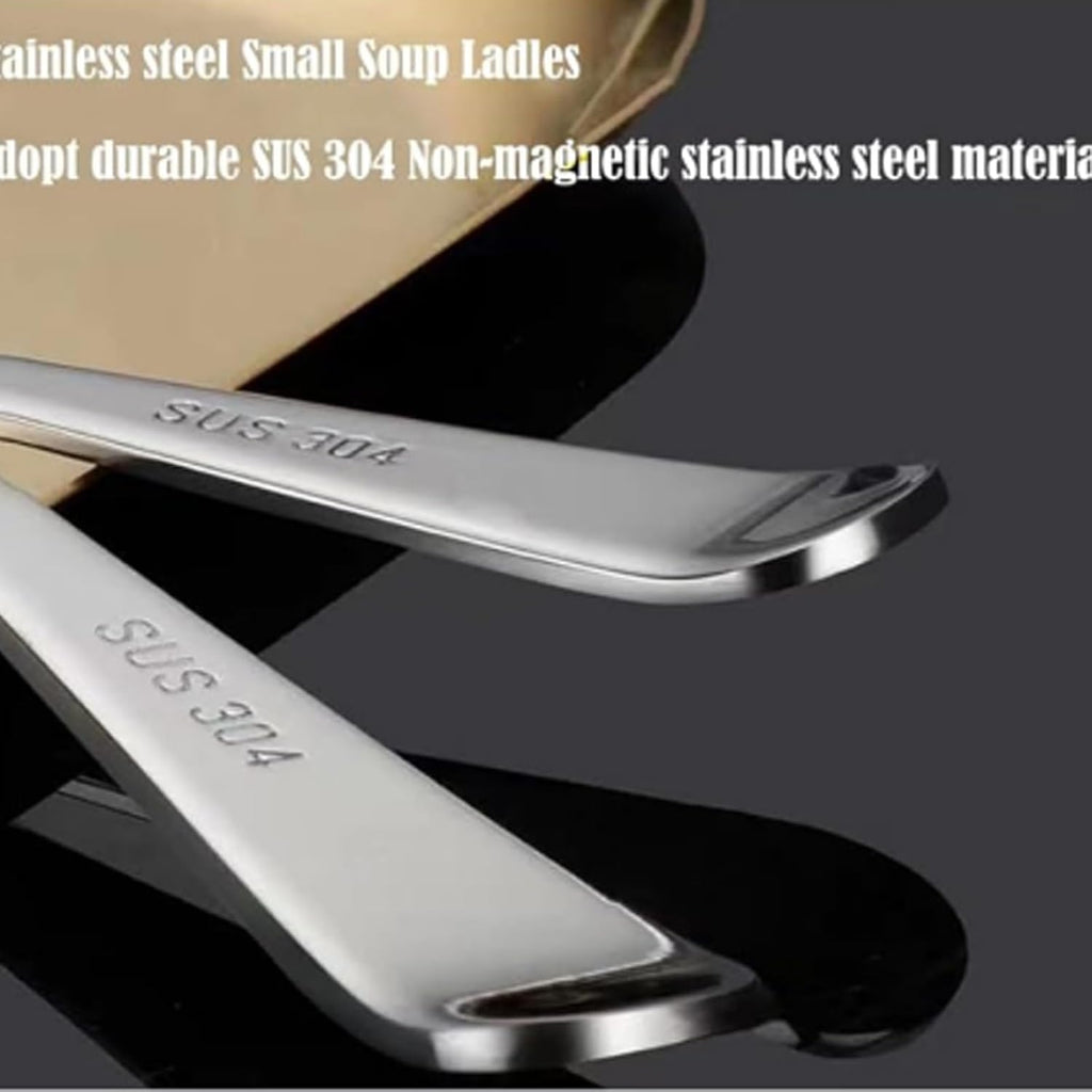 Zjunhm Small Soup and Gravy Ladles - 304 Stainless Steel  7.7 Inches  2-Piece Set - Dishwasher Safe (Silver)