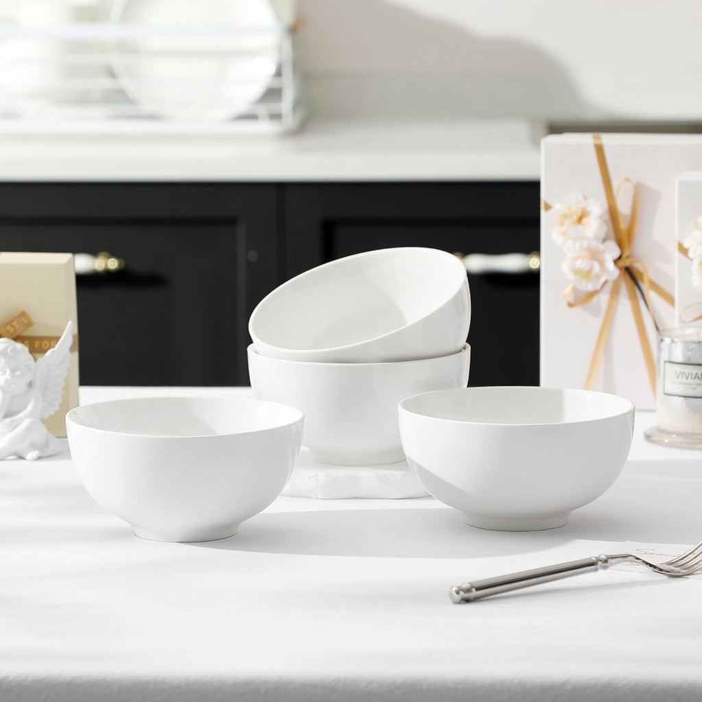 MALACASA 26 Oz Porcelain Soup Bowls Set of 4  White Ceramic Bowls for Kitchen  Cereal Bowl for Oatmeal  Fruit  Salad  Ramen and Rice Bowl -Dishwasher & Microwave Safe Bowls