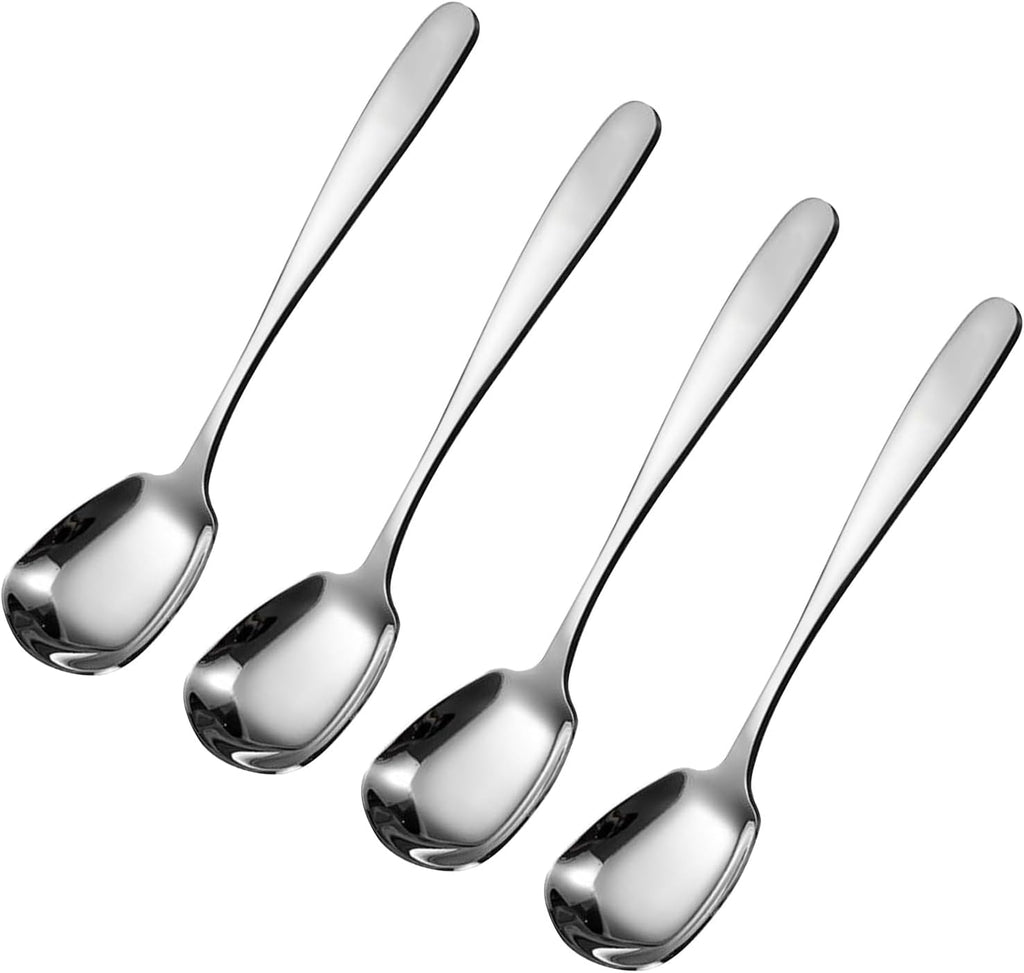 Square Head Soup Spoons  Korean Style Thick Heavy Square Dessert Spoon Long Handled Stainless Steel Soup Spoons Table Spoons Flat Square Spoon Set of 4 7 Inches.