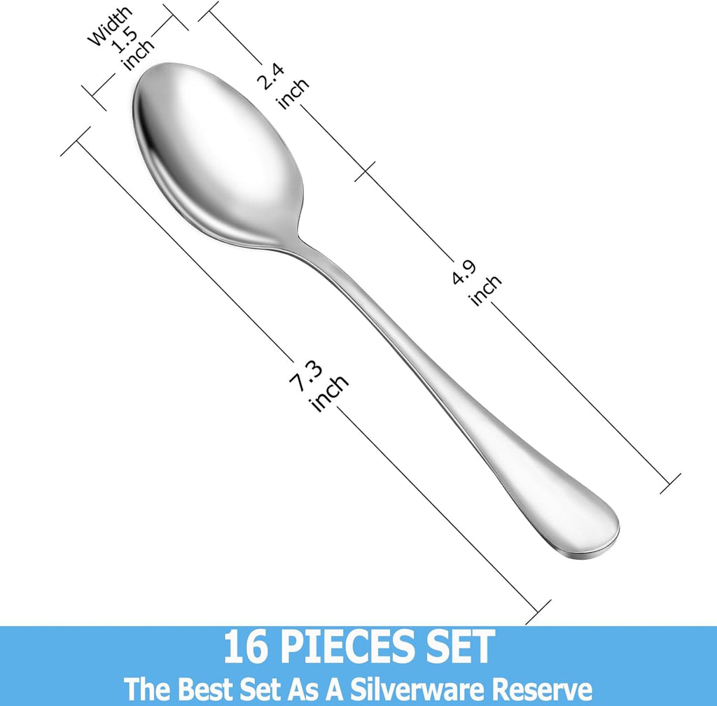 Dinner Spoon Set 16 Pcs 7.3" Tablespoons Premium Food Grade Stainless Steel Spoons Durable Metal Spoon Tablespoon Silverware Spoons Only Mirror Finish & Dishwasher Safe Use for Home Restaurant