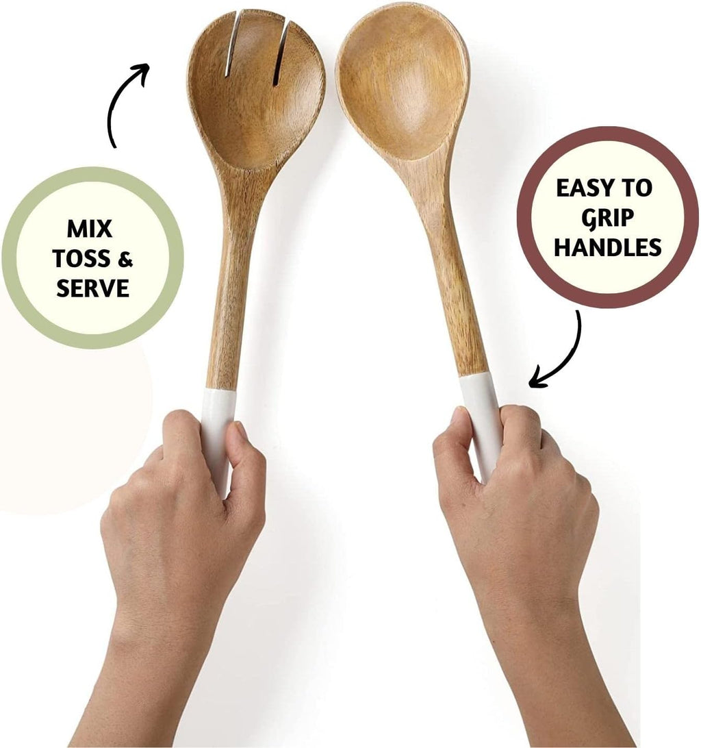 Folkulture Salad Servers or Salad Tongs | Set of 2 (12") Serving Spoons in Kitchen Essentials or Salad Hands Set | Wooden Salad Tongs for Serving | Christmas Gifts for Women Unique