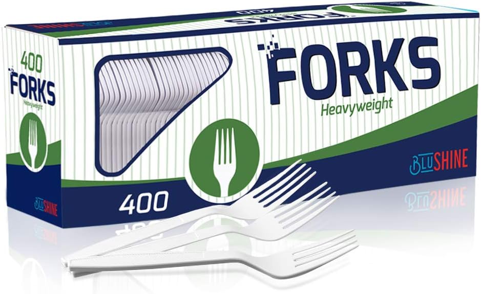 400 Pack Extra Heavyweight Disposable White Plastic Forks - Heavy Duty White Cutlery-Utensils  Parties  Dinners  Catering Services  Family Gatherings
