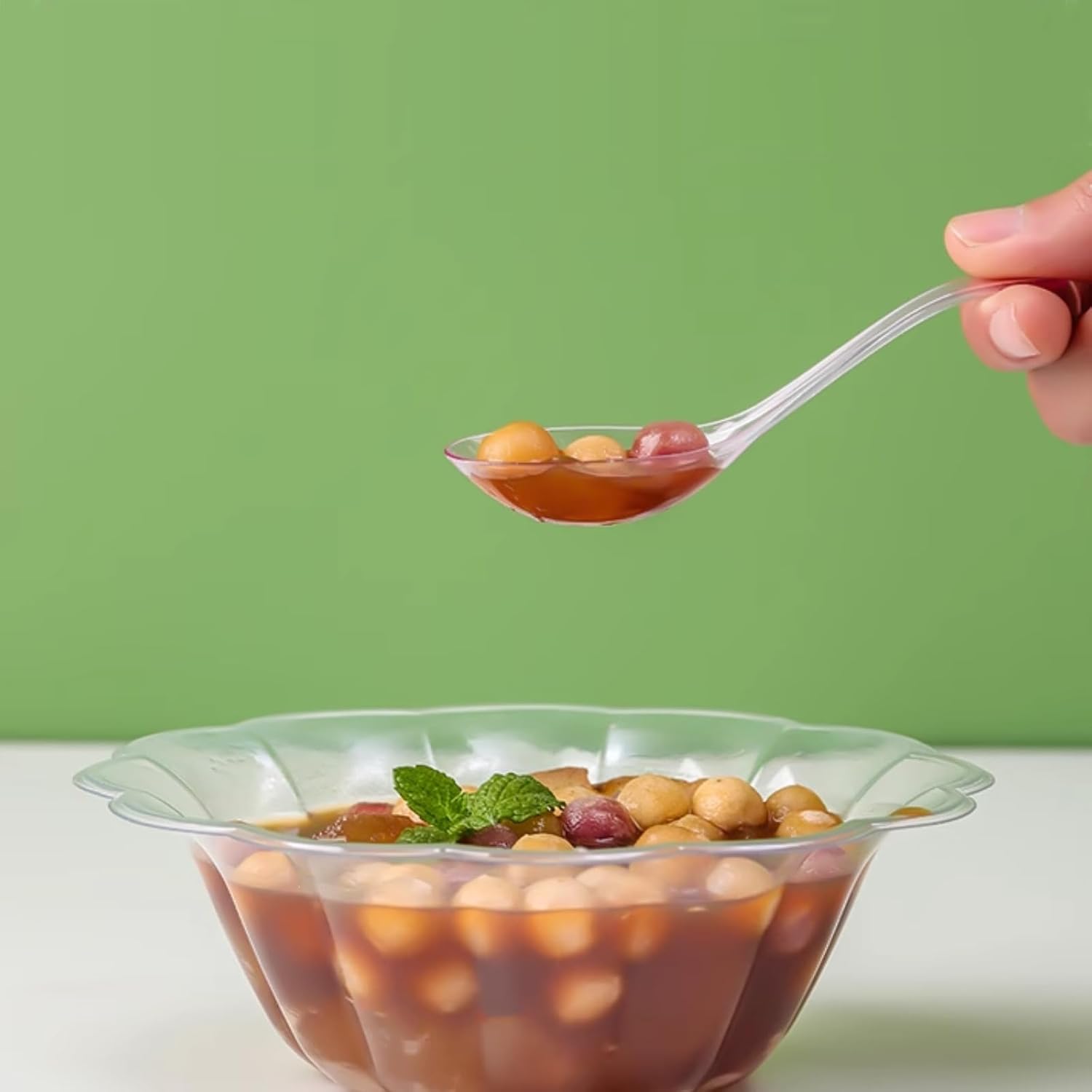 50 PCS Disposable Clear Plastic Asian Soup Spoons - Tasting & Front Dish Spoons  Plastic Cutlery (Clear Round Bottom)