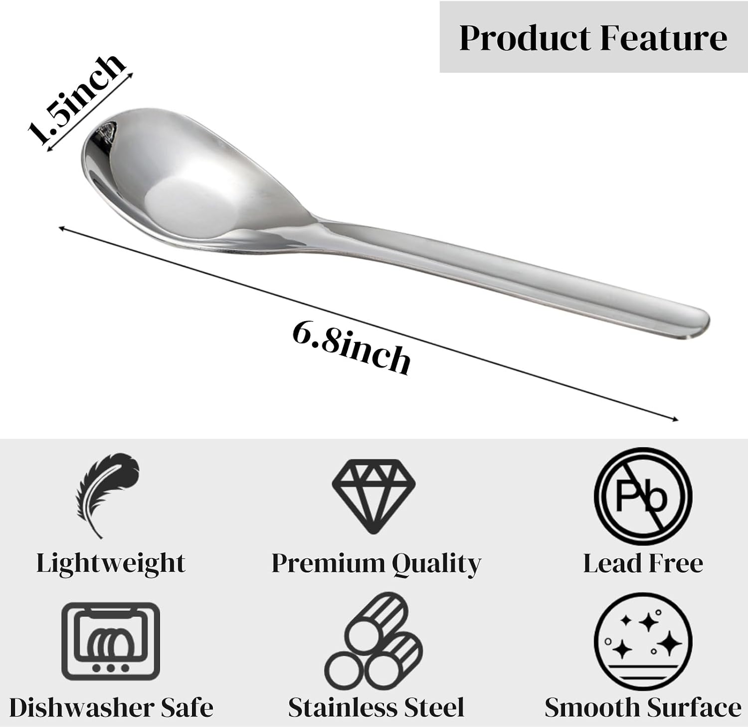 12 Pack Stainless Steel Soup Spoons  Premium Mirror Polished Chinese Dinner Spoons  Heavy Weight Table Spoon with Ergonomic Handle for Bouillon  Ramen  Pho  Wonton  Rice  Dishwasher Safe