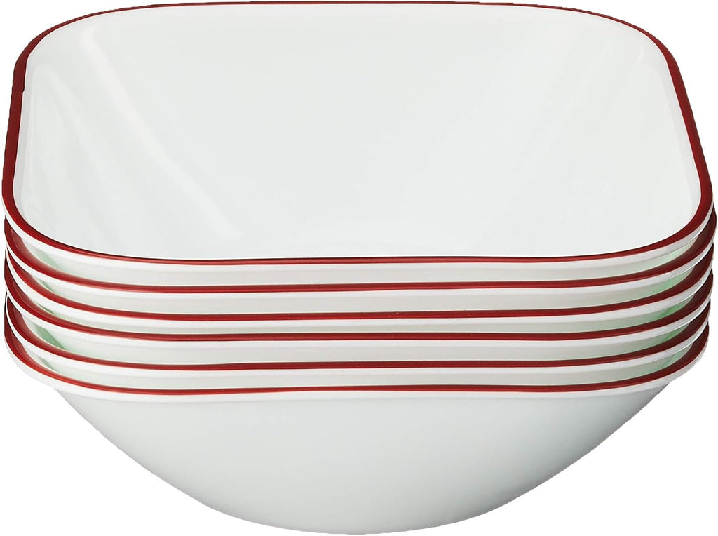 Corelle Vitrelle 6-Piece (22-Oz) 6.25" Wide Cereal Soup Bowls  Triple Layer Glass and Chip Resistant  Lightweight Square Dinnerware Bowl Set  Splendor