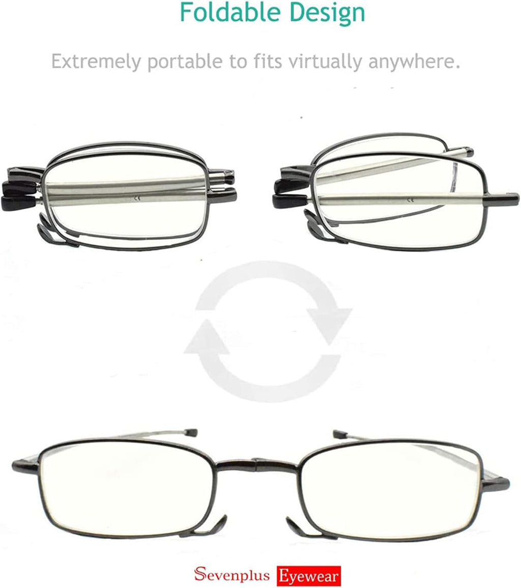 sevenplus 2 Pack Reading Glasses Blue Light Blocking  Anti UV Glare  Foldable Computer Spring Hinge Readers for Women Man