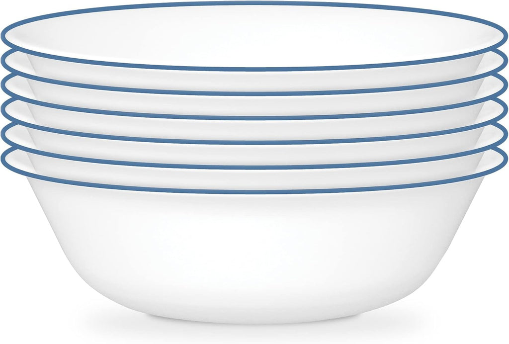 Corelle 6-Piece 18oz Round Bowls Vitrelle Triple Layer Glass  Perfect for Soup  Cereal and Snacks  Lightweight  Chip and Scratch Resistant  Microwave and Dishwasher Safe  Botanical Stripes