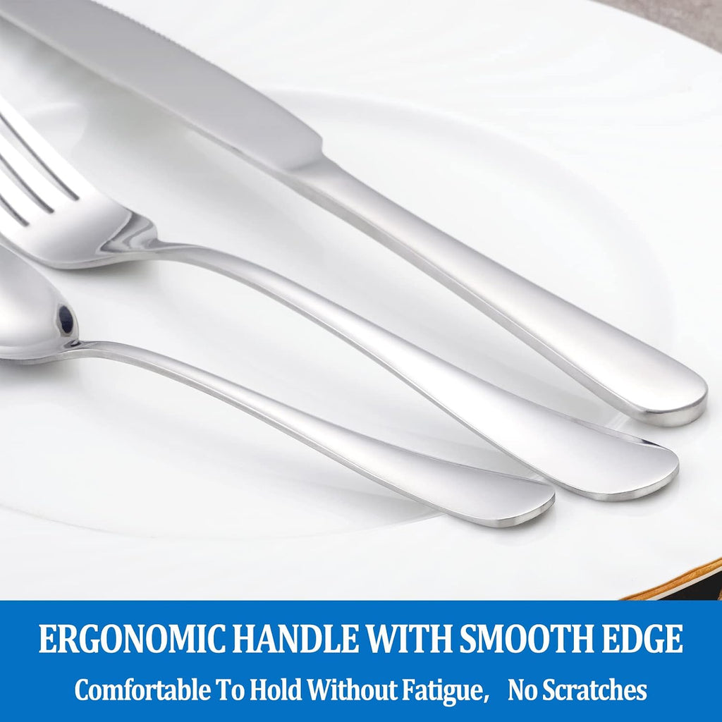 16 Pcs Forks and Spoons Silverware Set Food Grade Stainless Steel Flatware Cutlery Set for Home Kitchen and Restaurant Mirror Polished Dishwasher Safe - 8 Dinner Fork(8 inch) and 8 Teaspoon(6.5 inch)