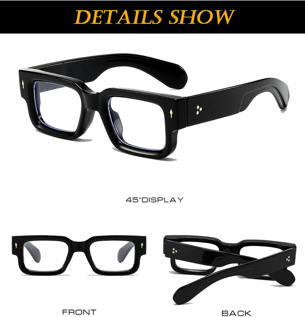 EYLRIM Square Thick Frame Glasses for Women Men Chunky Rectangle Blue Light Glasses Non Prescription Eyeglasses