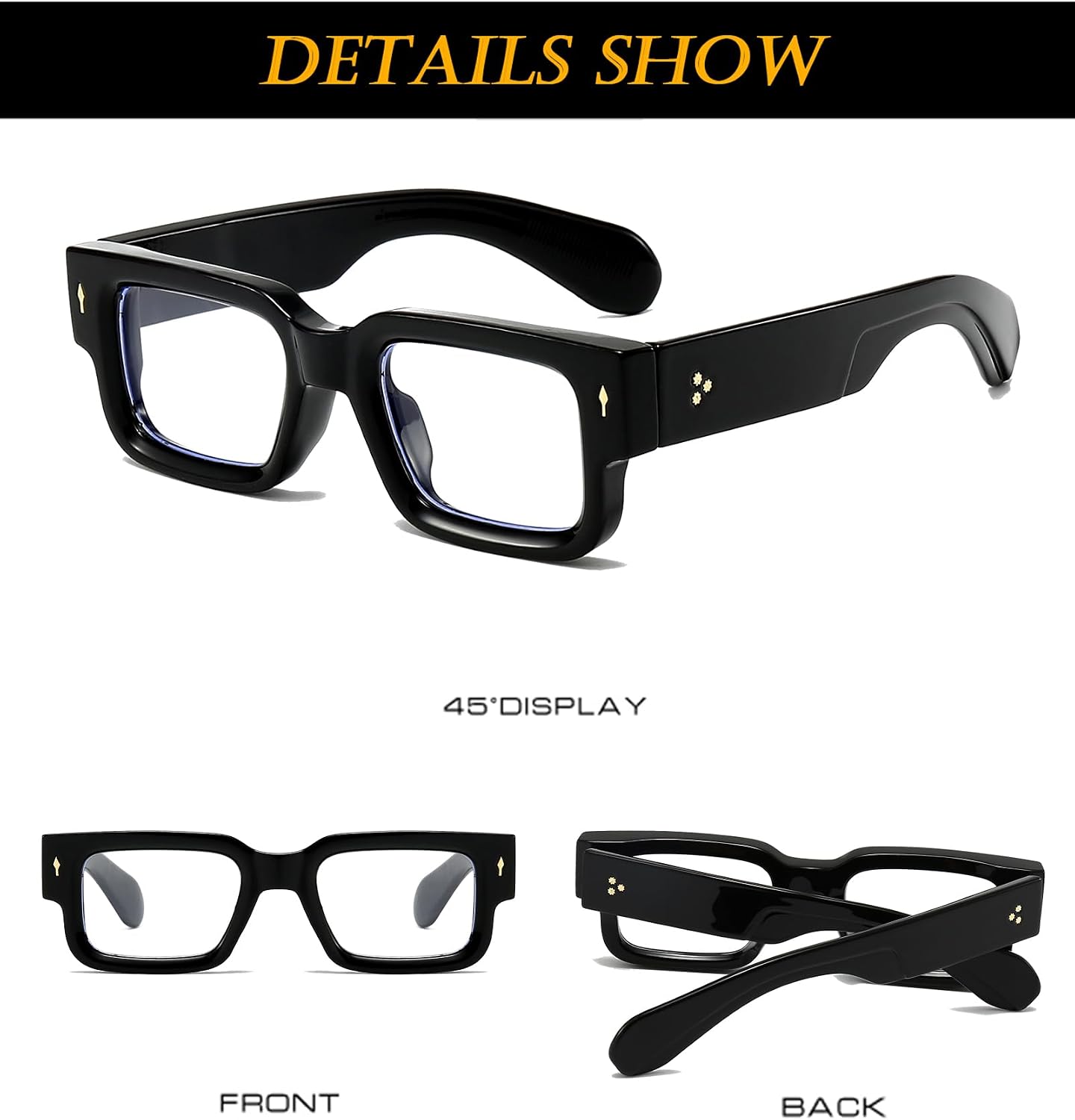 EYLRIM Square Thick Frame Glasses for Women Men Chunky Rectangle Blue Light Glasses Non Prescription Eyeglasses