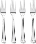 Prestee 100-Pack Heavy Duty Plastic Forks - 7-Inch Elegant Silver Plastic Forks Disposable Set - Fancy  Disposable Silverware Utensils for Parties  Holidays  Weddings  and Events - Durable Cutlery Set