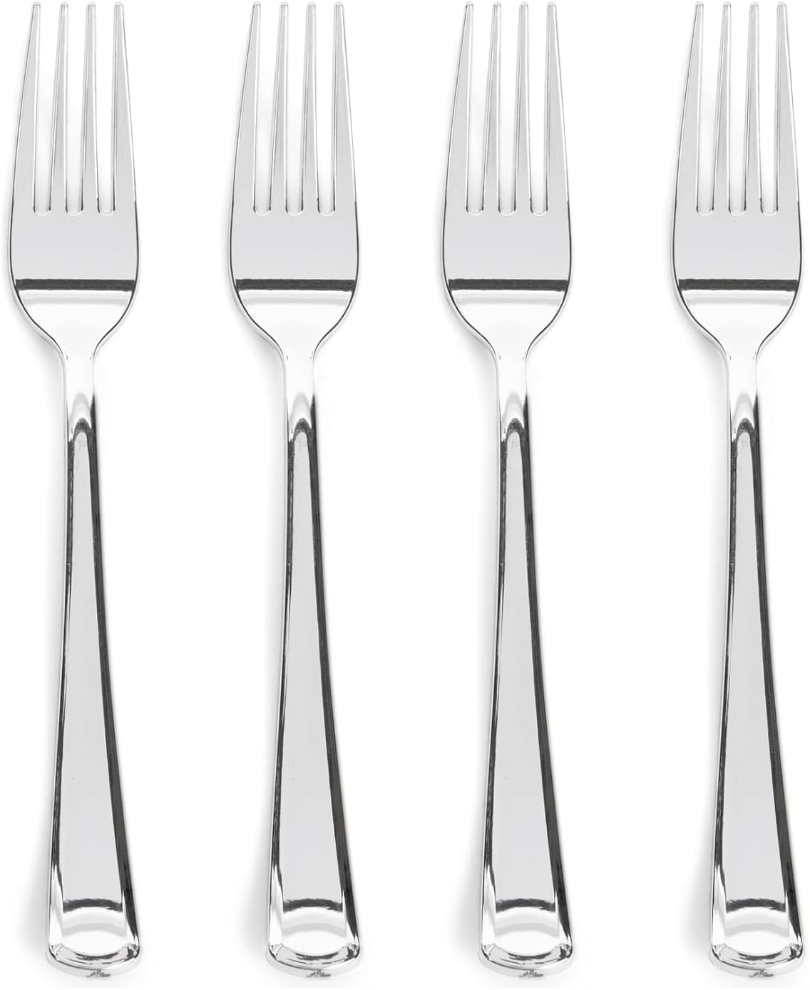 Prestee 100-Pack Heavy Duty Plastic Forks - 7-Inch Elegant Silver Plastic Forks Disposable Set - Fancy  Disposable Silverware Utensils for Parties  Holidays  Weddings  and Events - Durable Cutlery Set