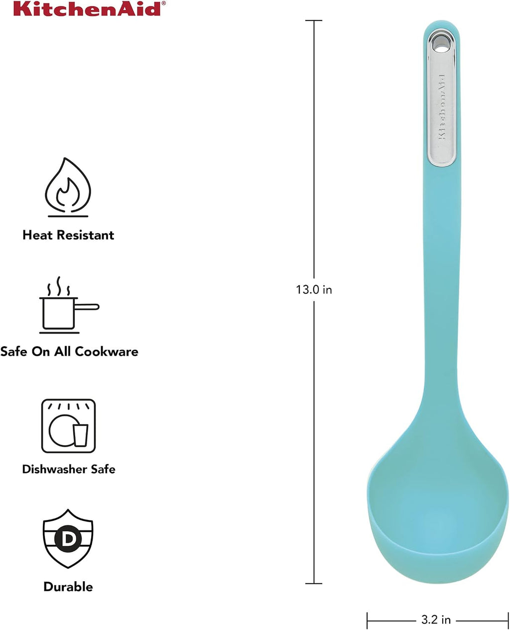 KitchenAid KL006OHAQA Silicone Ladle  13 inches  Aqua Sky