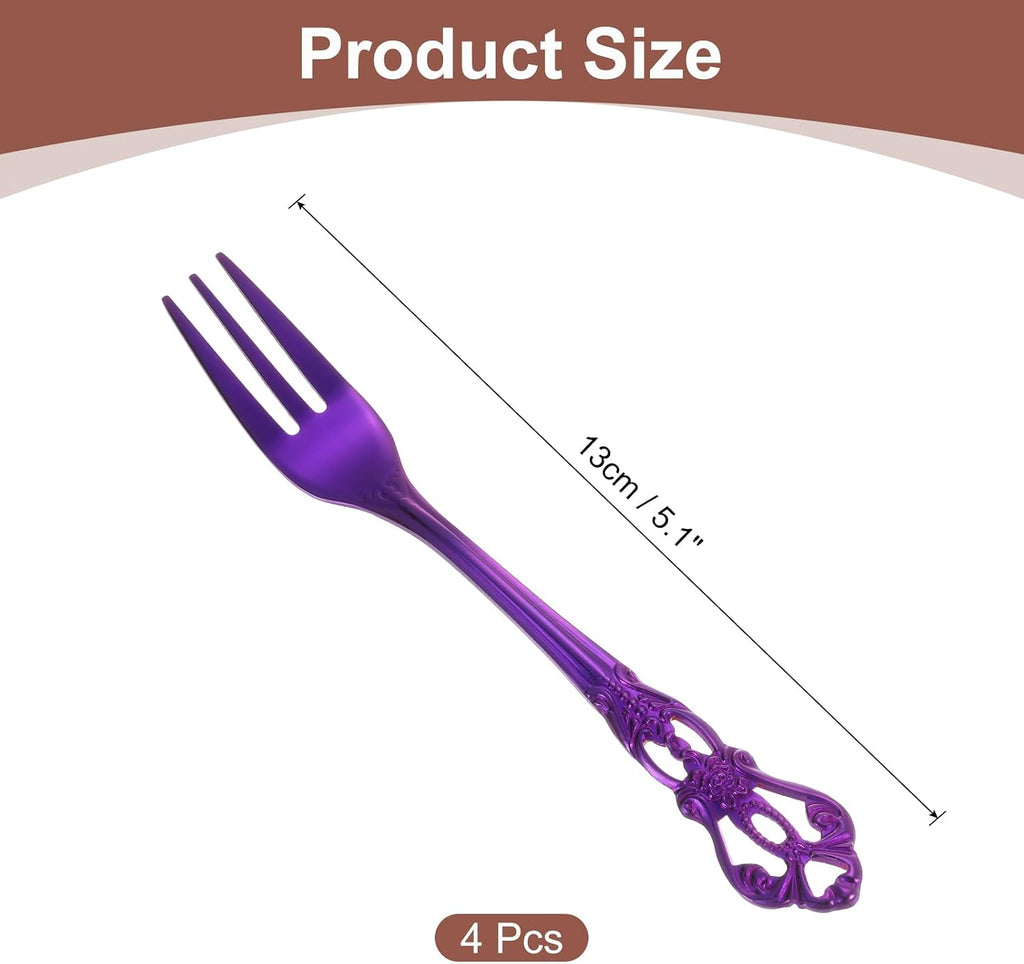 uxcell 4 Pcs Salad Forks  5.1 Inches Stainless Steel Dessert Forks  Mirror Polished  Dishwasher Safe  Tiny Forks for Small Desserts  Cocktails  Purple