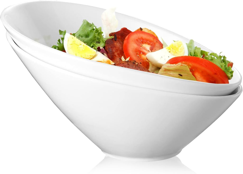 2 Pack Angled Serving Bowls 26oz /770ml Ceramic Salad Bowls Set Porcelain Serving Bowls White Slanted Bowl for Salad  Soup  Pasta  Fruit  Cereal