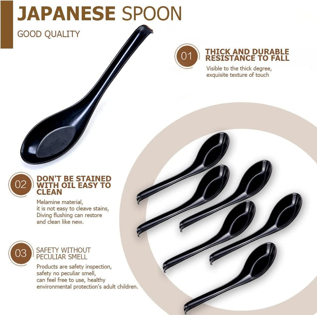 Comicfs Asian Soup Spoons 12 pieces  Large Japanese Soup Spoons  Soba Rice Pho Ramen Noodle Soup Spoon  Chinese Won Ton Soup Spoon  Hook Style (Black)