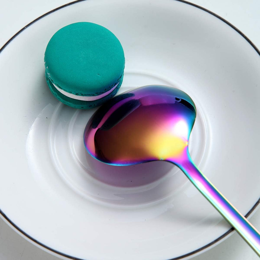 Rainbow Soup Spoon of 4  Berglander 7.5" Stainless Steel Titanium Plating Shiny Mutilcolor Round Spoons Silverware  Colorful Table Spoon Table Spoons Set Sturdy Easy To Clean  Dishwasher Safe