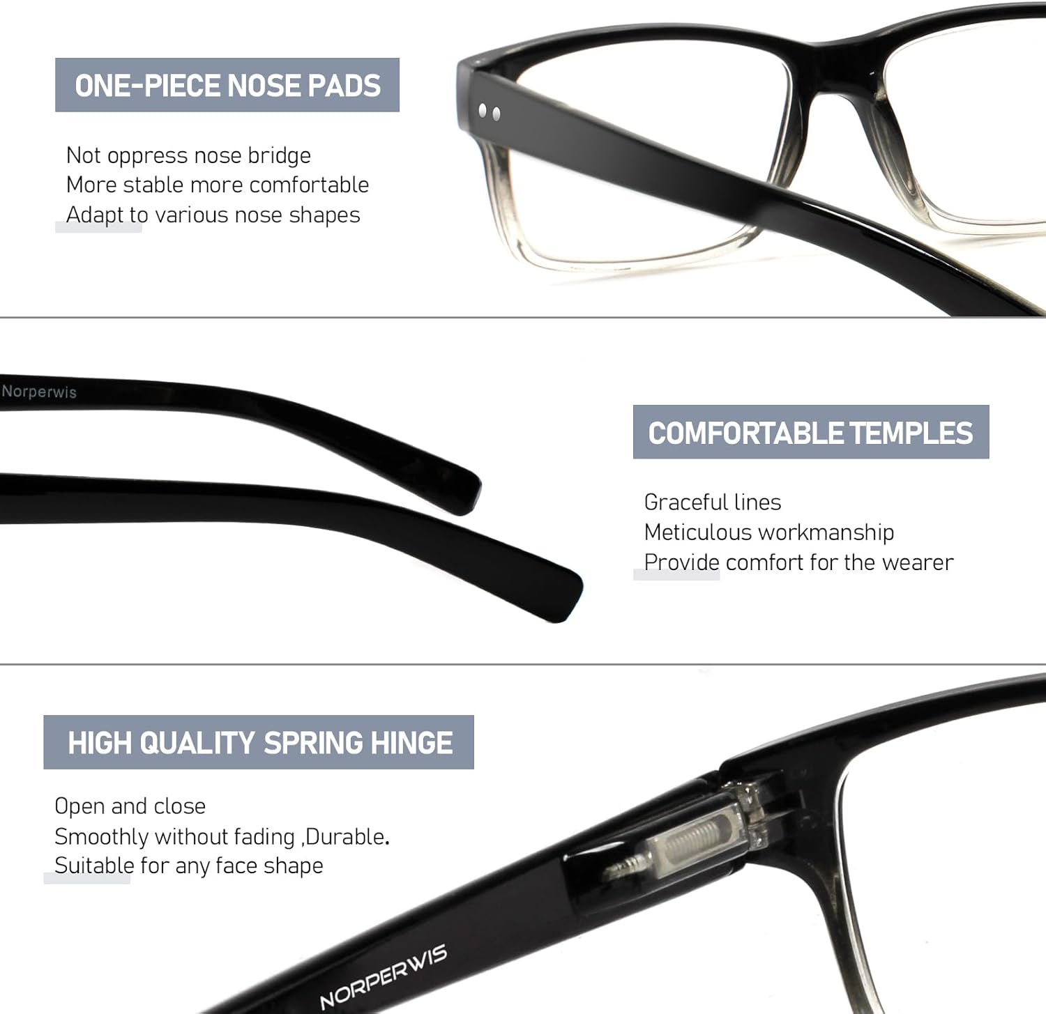 NORPERWIS Reading Glasses 5 Pairs Quality Readers Spring Hinge Glasses for Reading for Men and Women (5pcs - Black/Clear  2.00)