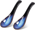 Asian Soup Spoon Set  Blue Japanese Soup Spoon Ceramic Chinese Soup Spoons Ramen Spoon Retro Porcelain Spoon Rice Spoons For Cereal Stews Ramen Pho Wonton Dumpling Miso  2pcs