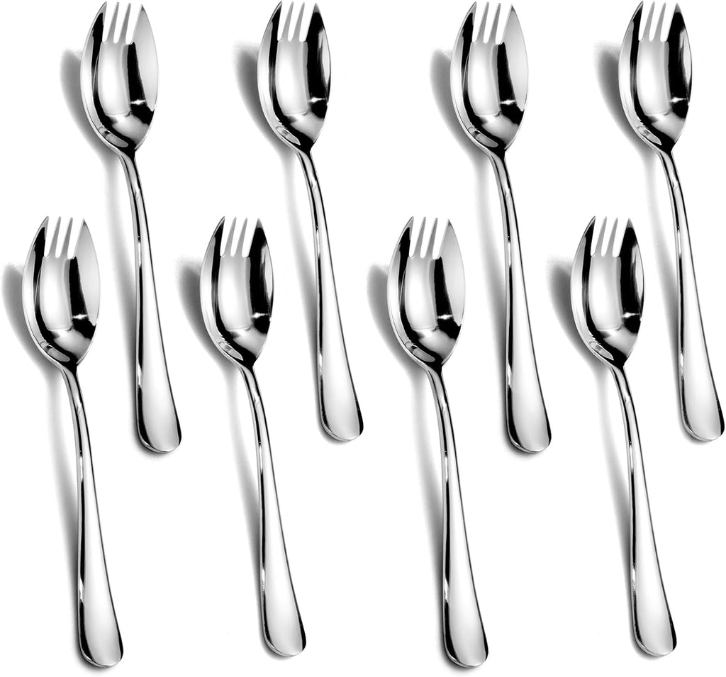 Alata Sporks  8-Pack Food-grade Stainless Steel Sporks  7.4 Inches Long Handle Salad Forks For Dessert  Ice Cream  Salad  Soup  Noodle  Spaghetti  Dishwasher Safe