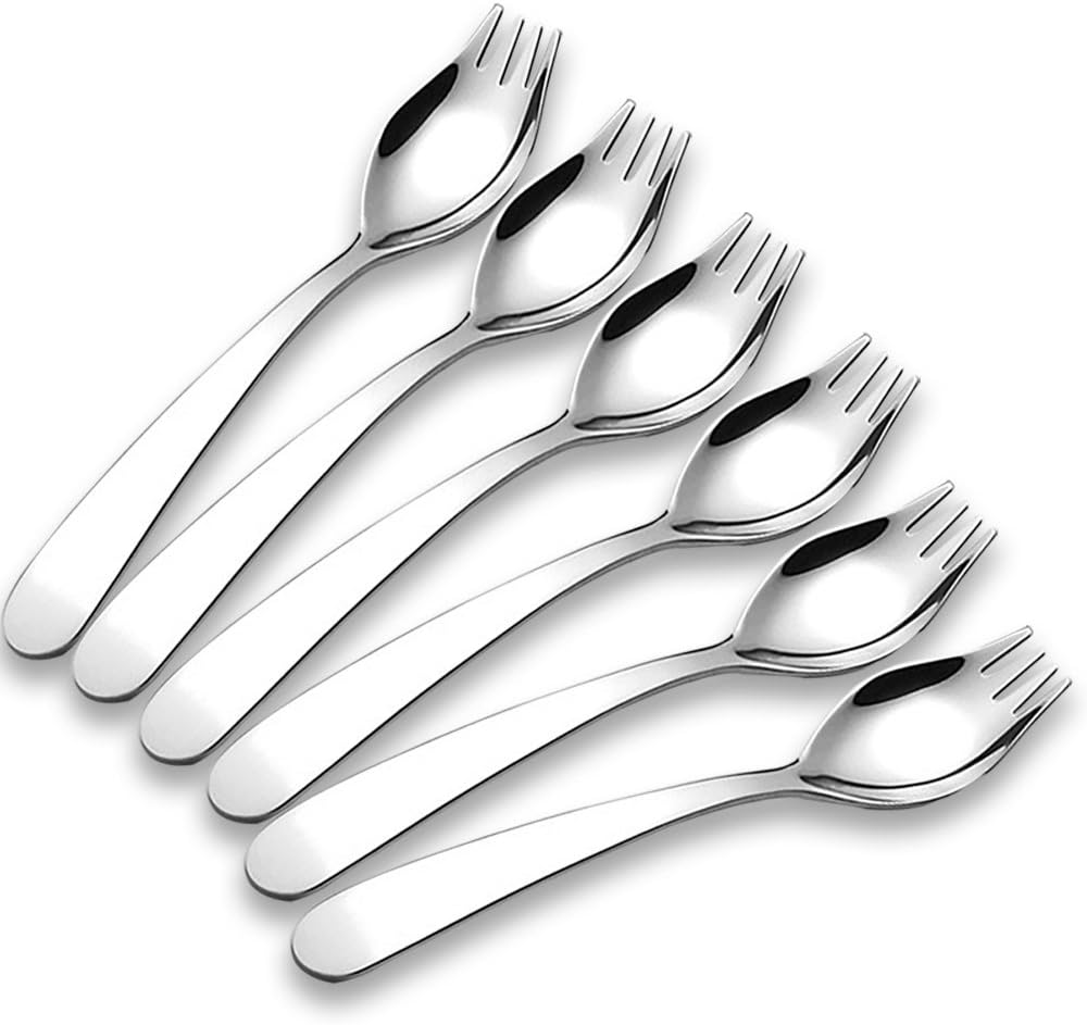 6-Pack Mini Stainless Steel Sporks  Back to school lunch supplies Fruit Appetizer Dessert Salad Flatware Set  5.9-Inch Long(S)