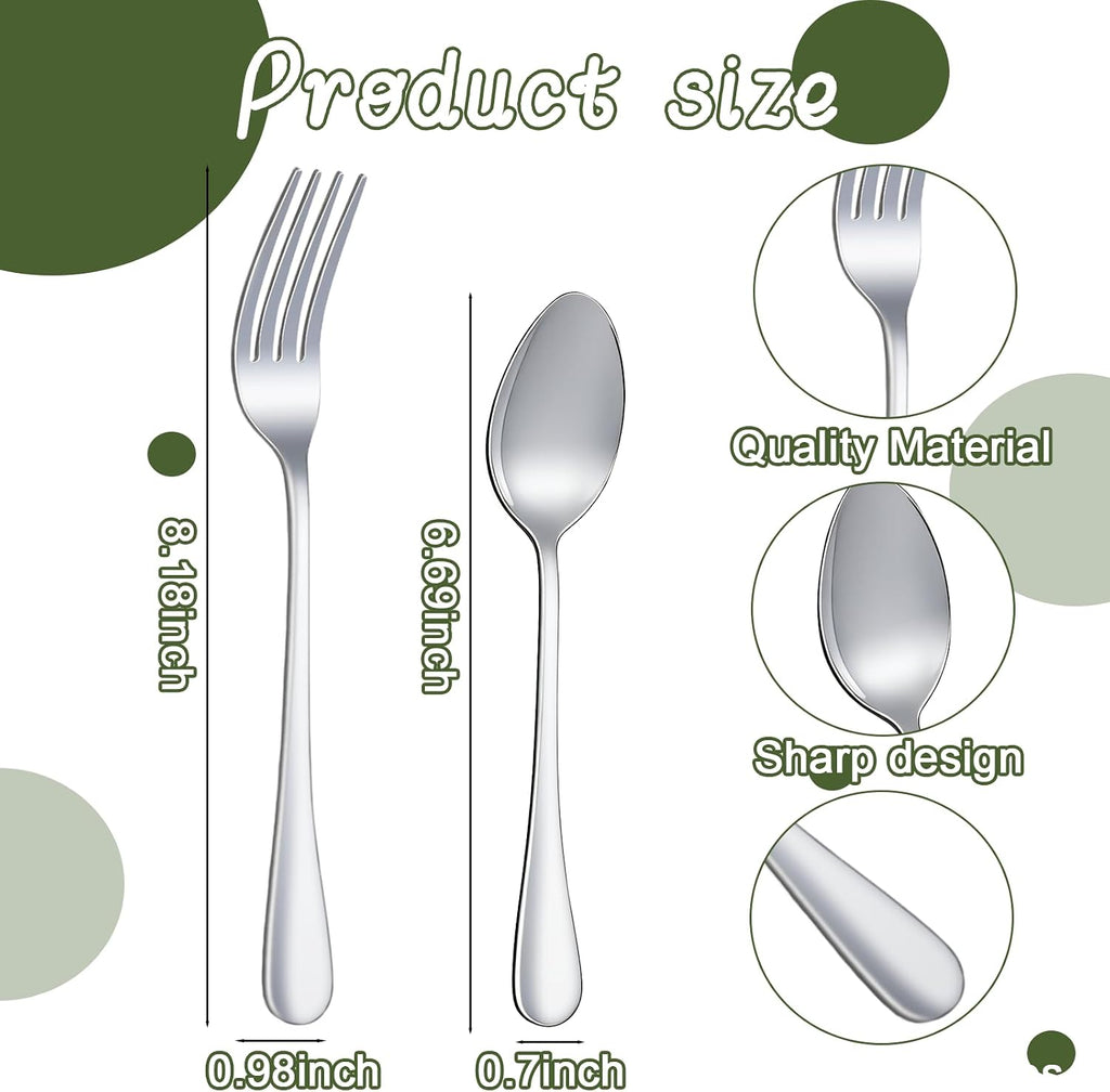 48 Pcs Spoons and Forks Set Stainless Steel Bulk Silverware Flatware Cutlery Sets Silver Metal Spoon Dinner Salad Forks for Kitchen Home Restaurant Party Dessert