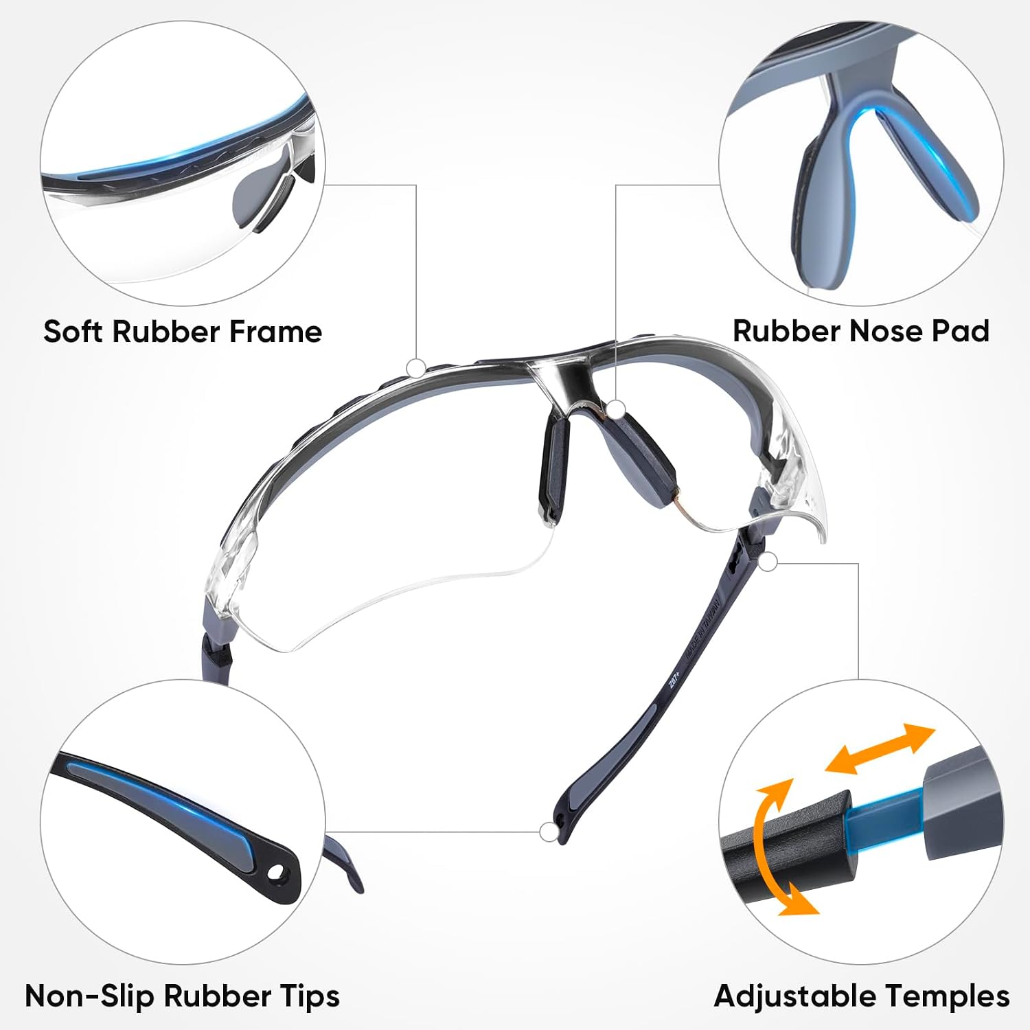 TICONN Anti-Fog Safety Glasses for Men and Women  ANSI Z87.1 Scratch Proof Eye Goggles with Adjustable Arms and UV Protection