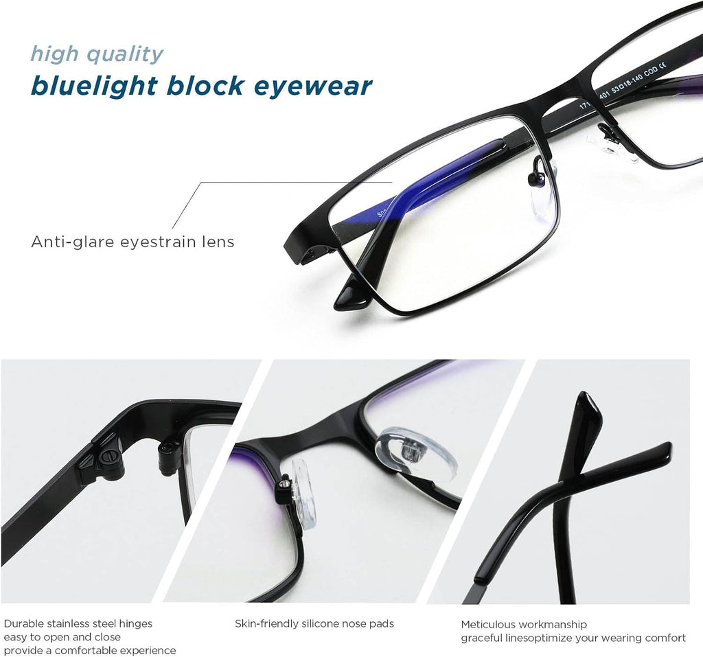 JOO'RTI Blue light glasses for men  Metal Frame Gaming Computer Glasses Fake Glasses