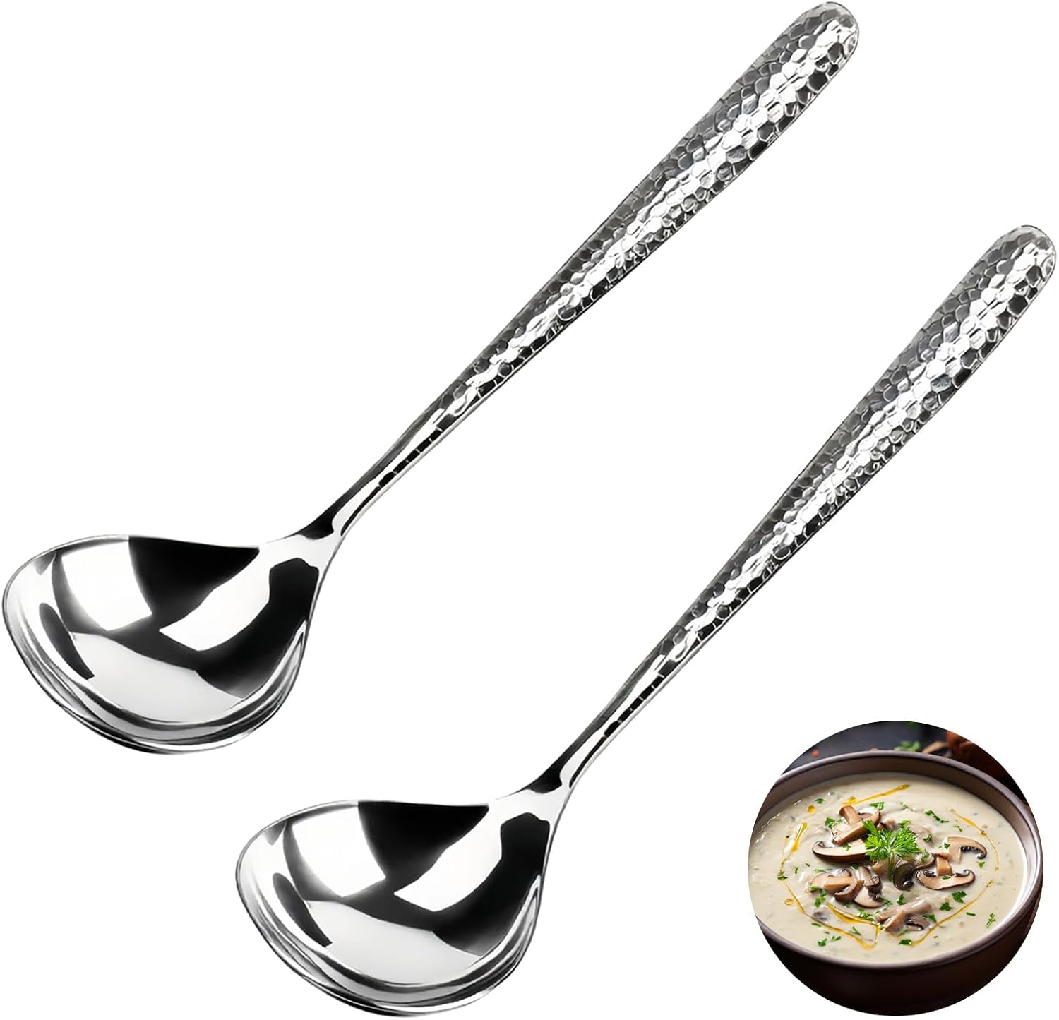 2 PCS Deep Round Soup Spoons 7.87"  304 Stainless Steel Large Soup Spoons Dishwasher safe  Perfect for Cereal  Bouillon  Milk Soup & Dinner Guests