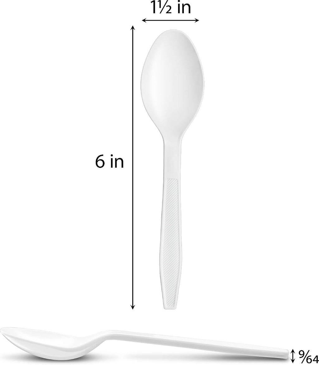 500 Count Extra Heavy duty Plastic Spoons  Disposable White Soup Spoon  Heavyweight Bulk Cutlery for Dinner  Events  Catering  Parties & Takeout
