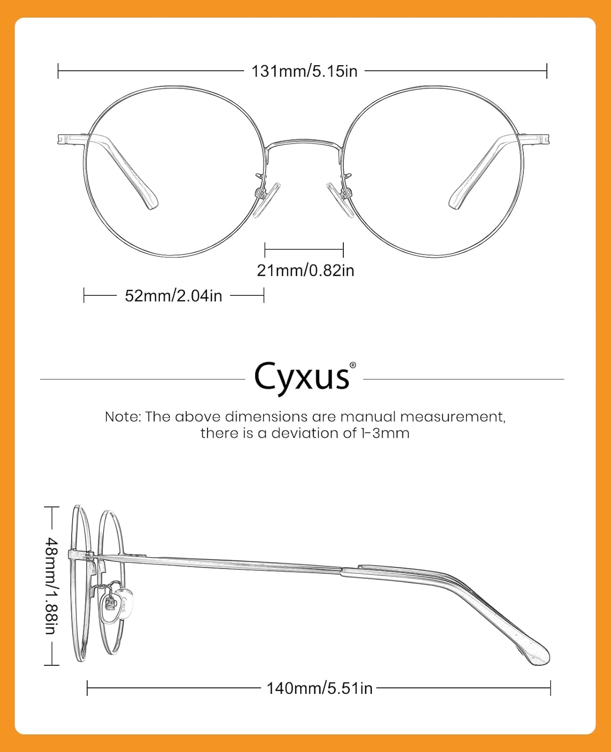 Cyxus Round Blue Light Blocking Glasses Men Woman Wire Frame Ultralight Comfortable Office Computer Gaming Study 8090