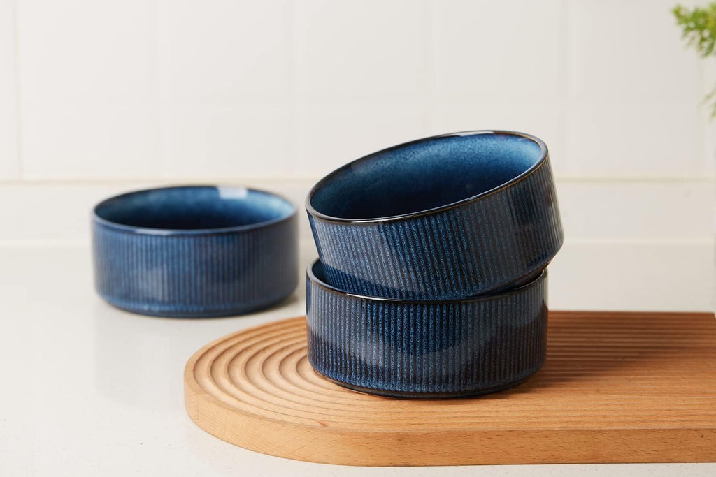 famiware Star Cereal Bowl Set  Soup Bowls Set of 6  Double Reactive Glaze  Stackable  23 oz Deep Bowls Suitable for Cereal  Popcorn  Oatmeal  Dessert - Dishwasher and Microwave Safe  Nebulas Blue
