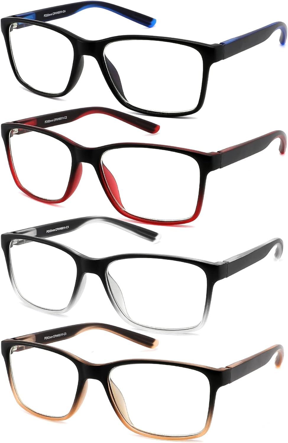 Reading Glasses for Men 4-Pack Stylish Computer Readers with Spring Hinges  Anti Glare/Eye Strain Filter UV Ray Blue Light Blocking Two-tone Reader Eyeglasses +2.5 Magnification Strength