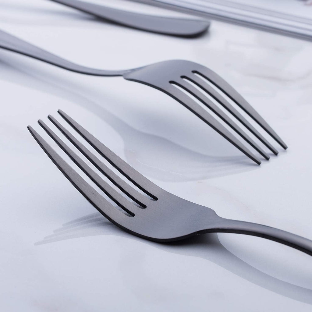 Matte Black Dinner Fork  GoGeiLi Stainless Steel Satin Finish 8.0-inch Silverware Flatware Fork Set  Service for 6  Dishwasher Safe